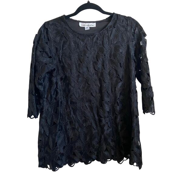 Caroline Rose Black Lace Top Size XS P - Picture 1 of 4